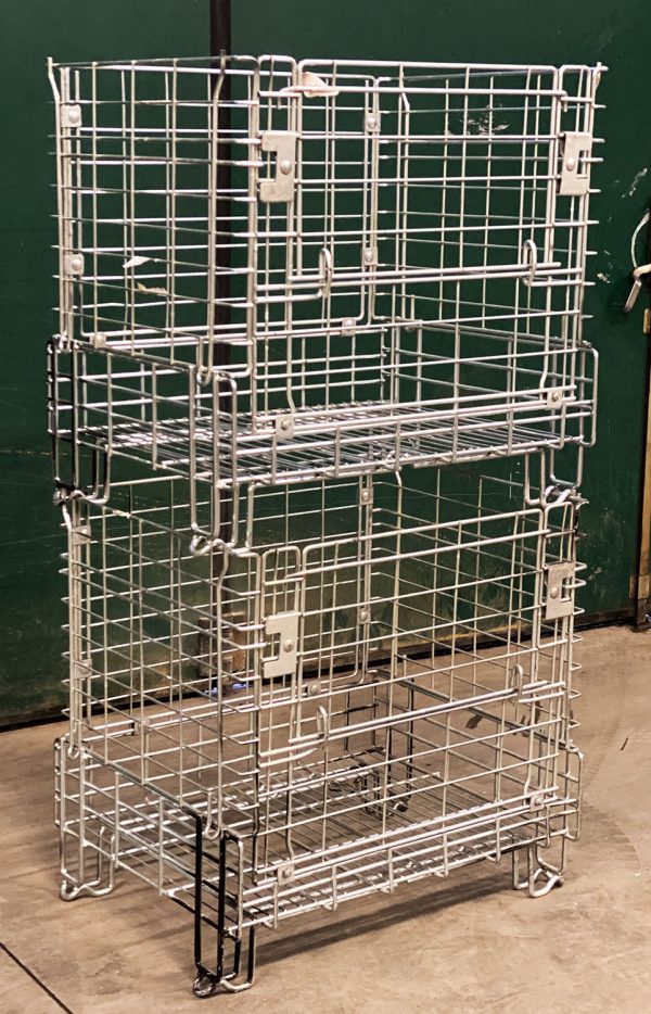 MC015-07 CESTE IN FILO METALLICO ZINCATO IMPILABILI AD INCASTRO E ABBATTIBILI mm 800 x 600 h735 (mezzo pallet) - immagine 5
