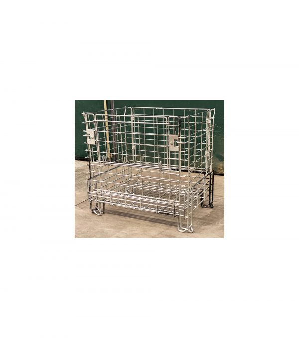 MC015-07 CESTE IN FILO METALLICO ZINCATO IMPILABILI AD INCASTRO E ABBATTIBILI mm 800 x 600 h735 (mezzo pallet)
