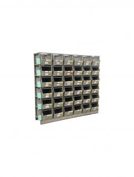 MC003-02 SCAFFALATURA CON CASSETTE DI METALLO A BOCCA DI LUPO mm 2110 x 520 h 1960