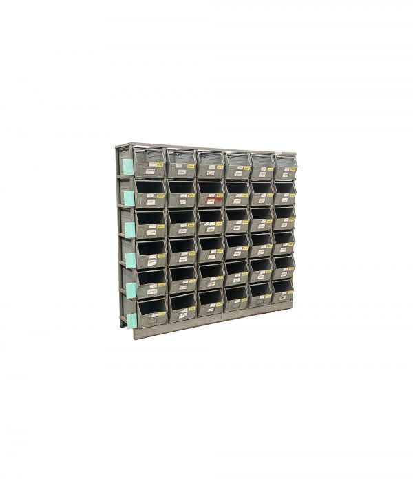 MC003-02 SCAFFALATURA CON CASSETTE DI METALLO A BOCCA DI LUPO mm 2110 x 520 h 1960