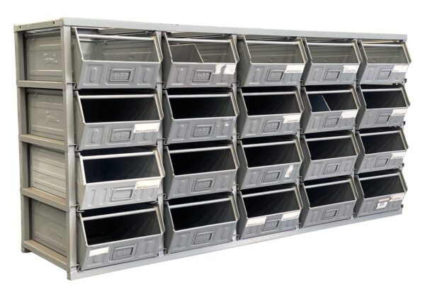 MC024-10 SCAFFALATURA MODULARE CON CASSETTE DI METALLO A BOCCA DI LUPO mm 1770 x 460 h 880 - immagine 2