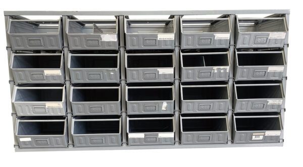 MC024-10 SCAFFALATURA MODULARE CON CASSETTE DI METALLO A BOCCA DI LUPO mm 1770 x 460 h 880 - immagine 3