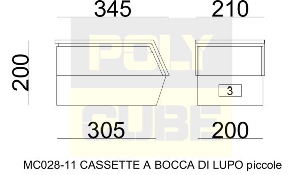 MC028-11 CASSETTE METALLICHE A BOCCA DI LUPO Versione PICCOLA mm 345 x 210 h200 - immagine 8