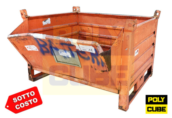 MCSC036-22 CONTENITORI INDUSTRIALI IN LAMIERA A BOCCA DI LUPO CON SLITTE SUL LATO CORTO SECONDA SCELTA mm 1000×800+250 h695 - immagine 2