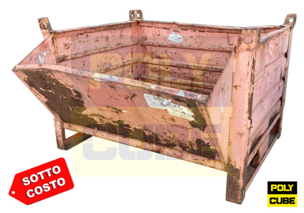 MCSC036-22 CONTENITORI INDUSTRIALI IN LAMIERA A BOCCA DI LUPO CON SLITTE SUL LATO CORTO SECONDA SCELTA mm 1000×800+250 h695 - immagine 3