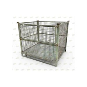 Contenitore in rete metallica usato 1300x1100 mm MC054-25, con slitte e sportello frontale, isolato su sfondo bianco.