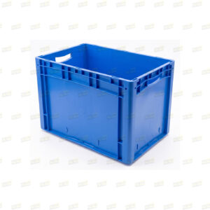 Cassette in plastica industriali usate blu 600x400 mm, portata 50 kg. Contenitori Euro Norma per logistica con ampia disponibilità.