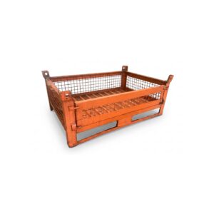 Contenitori in rete metallica usati versione bassa modello MC035-45, impilabili, con anta apribile e portata 1000 kg per stoccaggio industriale